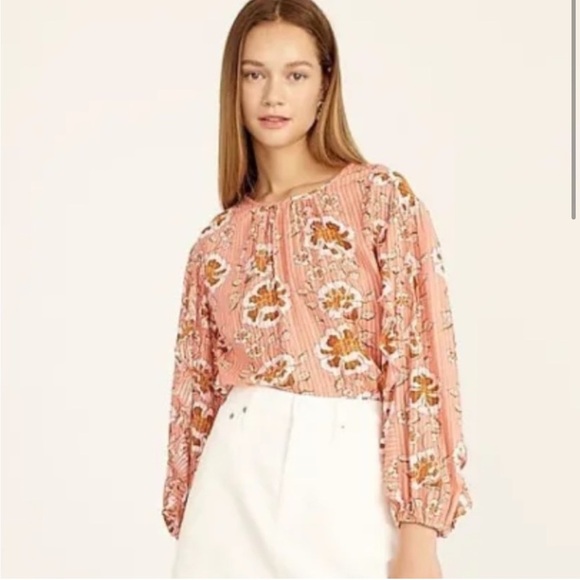 J. Crew / Ruffle-sleeve top in climbing floral coral pink blouse S - Picture 1 of 7
